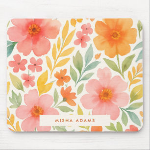Helles Muster Rosa Orange Aquarell Blumenmuster Mousepad