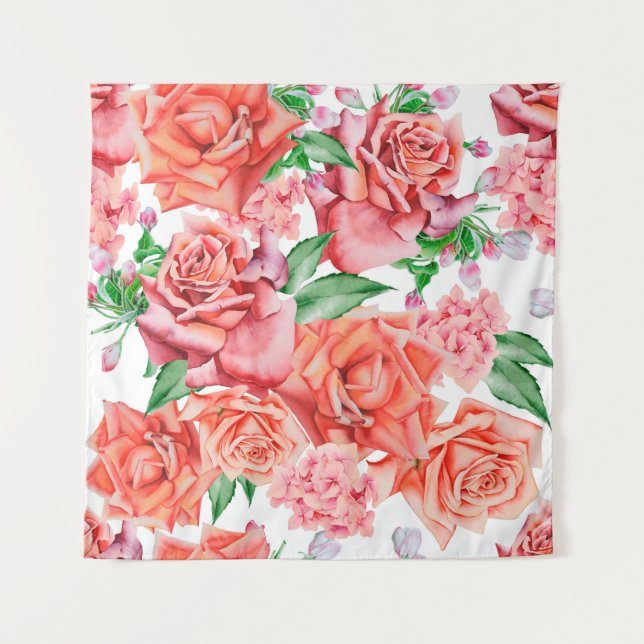 Helles, nahtloses Muster mit Blume. Rose. Wasser Wandteppich (Vorderseite)