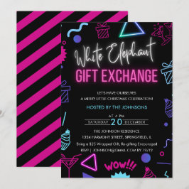 Helles Neon White Elephant Gift Exchange Party Einladung
