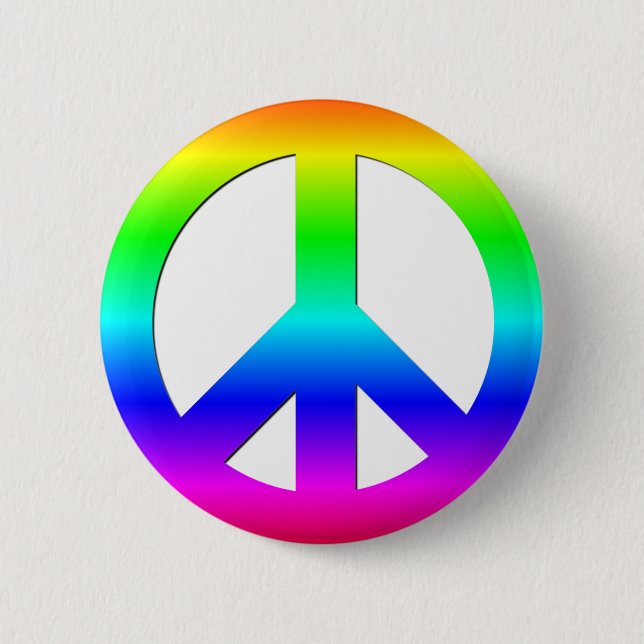 Helles Neonfriedenssymbol des regenbogen-CND auf Button (Vorderseite)