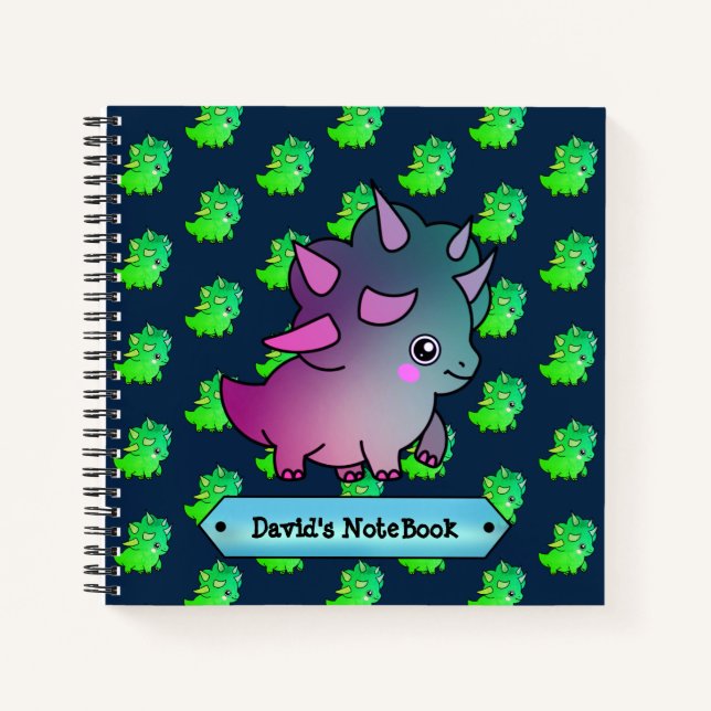 Helles Niedlich Fun Little Green Dinosaurier Notizbuch (Vorderseite)