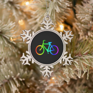 Helles Ombre Rainbow Bicycle Schneeflocken Zinn-Ornament