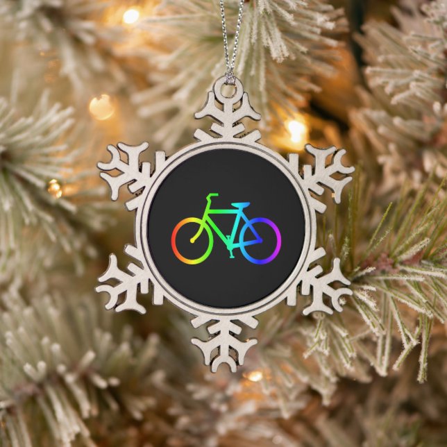 Helles Ombre Rainbow Bicycle Schneeflocken Zinn-Ornament (Baum)