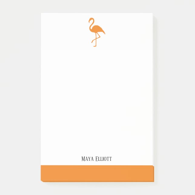 Helles Orange auf weißem Flamingo & Border mit Nam Post-it Klebezettel (Vorderseite)