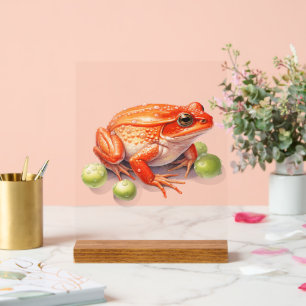 Helles Orange Frog Desk Zeichen fett Naturell Acrylschild