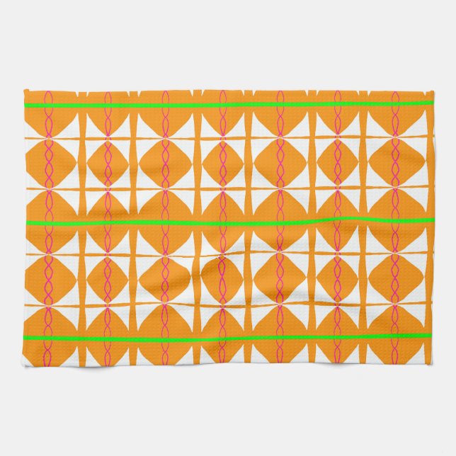 Helles orange, grünes, weißes abstraktes Teetuch Geschirrtuch (Horizontal)