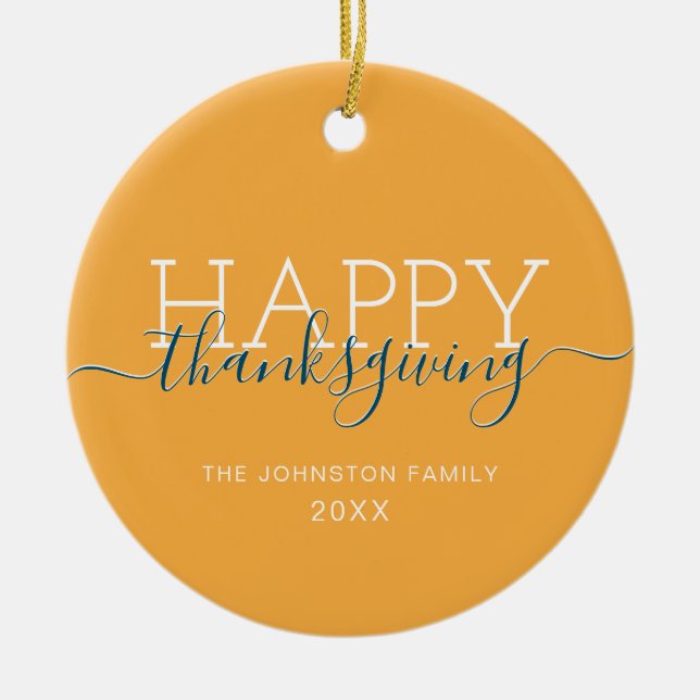 Helles orange Happy Thanksgiving Keramik Ornament (Vorne)