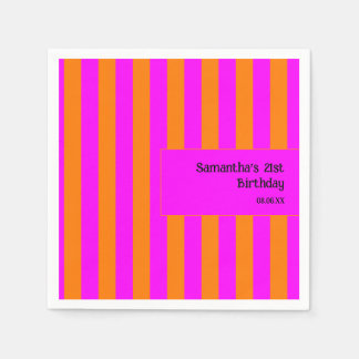 Helles Orange Hot Pink Streifen 21. Geburtstag Serviette