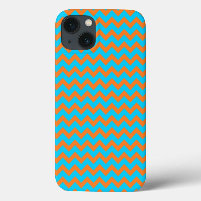 Helles Orange und Aquamarines blaues Zickzack Must Case-Mate iPhone Hülle (Rückseite)