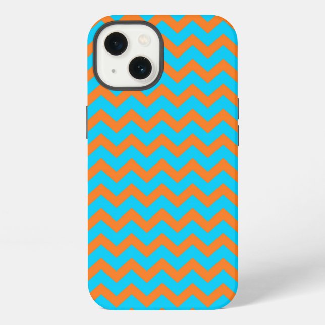 Helles Orange- und Blaugrün-Chevron-Muster iPhone Hülle (Rückseite)