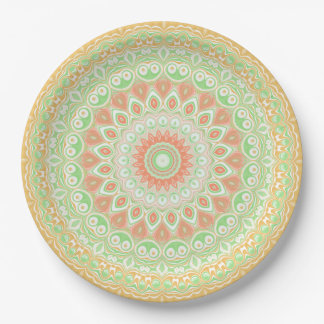 Helles Orange und Grün Sommer Kaleidoskop Pappteller