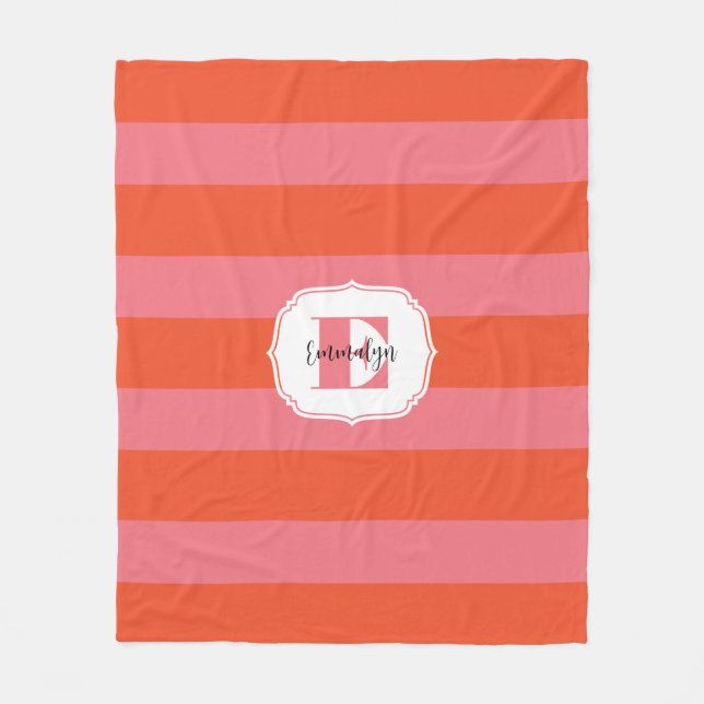 Helles Orange und rosa Monogramm Streifen Fleecedecke (Vorderseite)