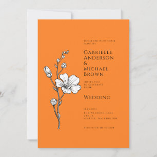 Helles Orange Vintage Retro Blumenhochzeit  Einladung