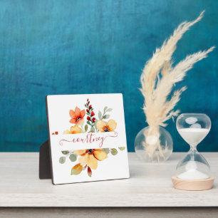 Helles orange Wasserfarbe floral personalisiert Fotoplatte