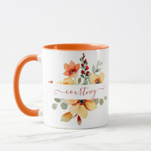Helles orange Wasserfarbe floral personalisiert Tasse