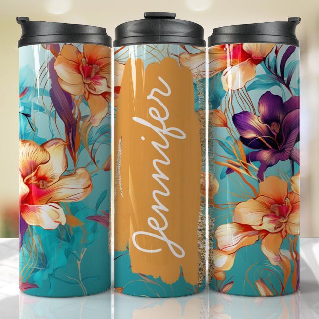 Helles Orchid floral Name benutzerdefinierten Gesc Thermosbecher (Floral Personalized Tumbler)