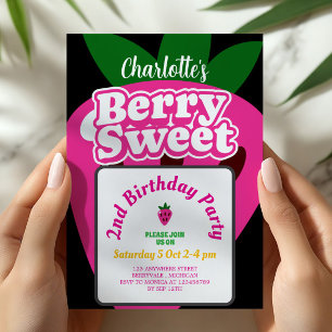 Helles Pink Erdbeere Berry Süßer Geburtstag Einladung