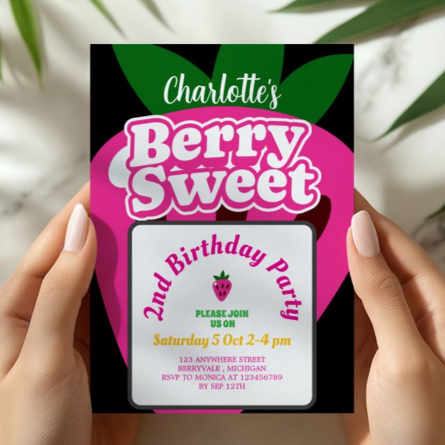 Helles Pink Erdbeere Berry Süßer Geburtstag Einladung (Von Creator hochgeladen)