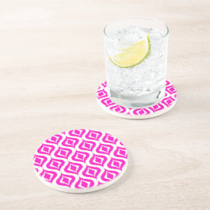 Helles Pink Retro schickes Ikat lässt Muster Sandstein Untersetzer