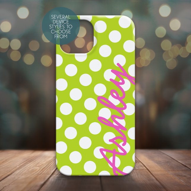 Helles Polka Dot Pattern mit Namen - grün rosa Case-Mate iPhone Hülle (Personalized Phone Case - Many Device Styles to Choose From)