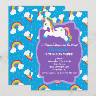 Helles Rainbow Unicorn zum Geburtstag Einladung