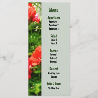 Helles Red Geraniums Wedding Menu Menükarte