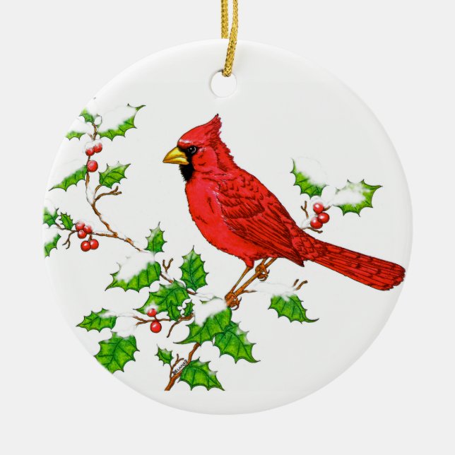 Helles Red Holiday Kardinal Keramik Ornament (Vorne)