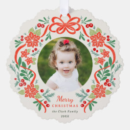 Helles Red Poinsettia und Grünes Weihnachtsfest Fo Ornament Karte