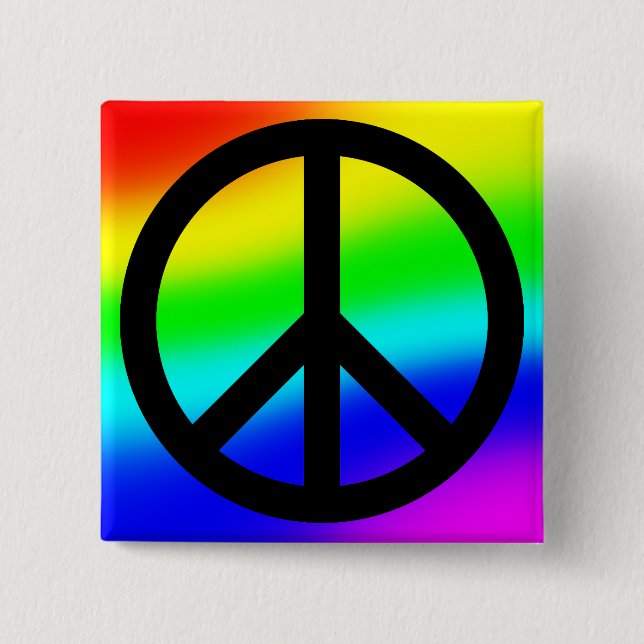 Helles Regenbogen-Friedenssymbol Button (Vorderseite)