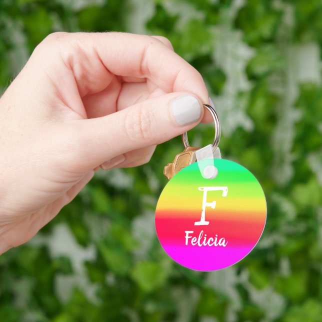 Helles Regenbogen Ombre Color Gradient Monogram Na Schlüsselanhänger (Hand)