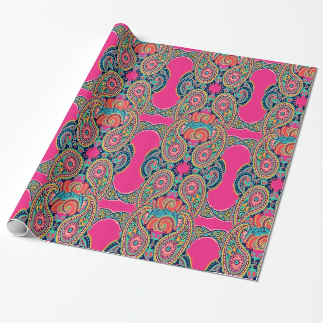 Helles Regenbogen-Rosa Paisley Geschenkpapier (Ungerollt)