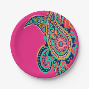 Helles Regenbogen-Rosa Paisley Pappteller