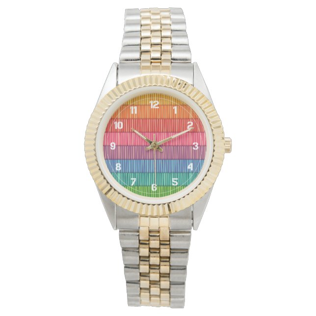 Helles Regenbogen Streifen Muster Armbanduhr (Vorderseite)