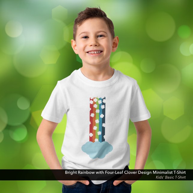 Helles Regenbogen Vier-Leaf Klee Minimalistischer  T-Shirt (Bright Rainbow with Four-Leaf Clover Design Minimalist T-Shirt)