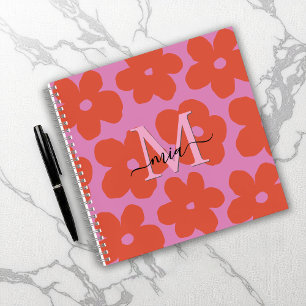 Helles Retro-Blumen-Monogramm-Notizbuch Notizbuch