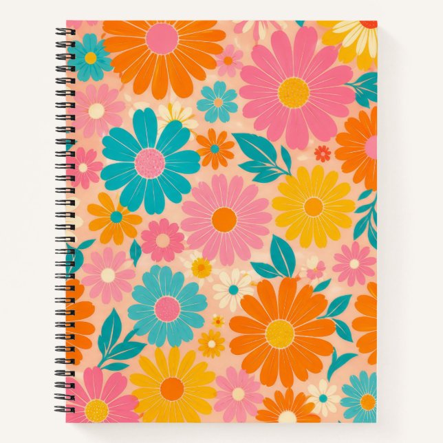 Helles Retro-Gänseblümchen-Blumen-Notizbuch Notizbuch (Vorderseite)
