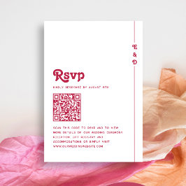 Helles Retro Hot Pink QR Code Monogram Wedding RSVP Karte
