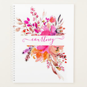 Helles rosa Aquarell-Blumenmuster personalisiert Planer