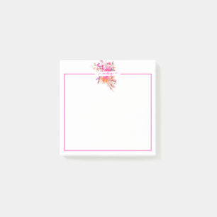Helles rosa Aquarell-Blumenmuster personalisiert   Post-it Klebezettel