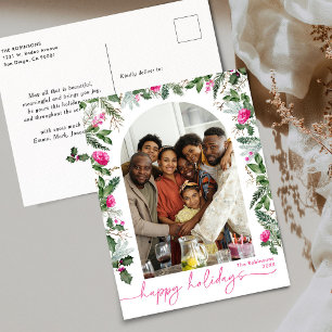 Helles Rosa Botanisches Arch Happy Holidays Foto Postkarte