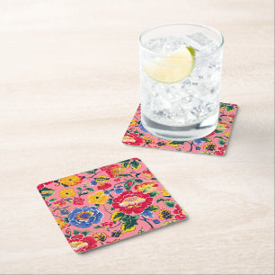 Helles Rosa Chinoiserie-Blumenmuster Rechteckiger Pappuntersetzer