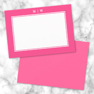 Helles Rosa Doppelrand Minimalistisches Monogramm Mitteilungskarte