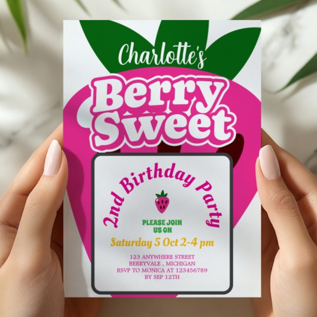 Helles Rosa Erdbeere Berry Süße Geburtstag Einladung (Von Creator hochgeladen)