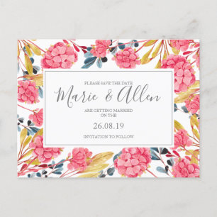 Helles Rosa Florals Save the Date Postkarte