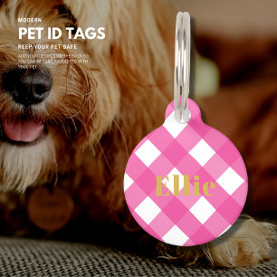Helles, rosa Gingham Karo Custom Dog Tag Haustiermarke