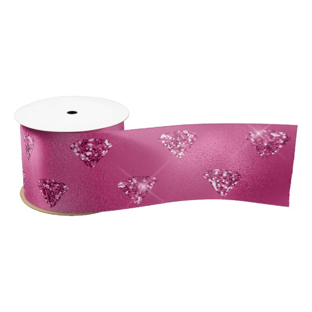 Helles rosa Glam Funkelnd Diamantmuster Satinband (Spule)