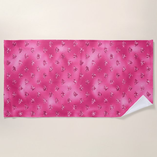 Helles rosa Glam Funkelnd Diamantmuster Strandtuch (Vorderseite)