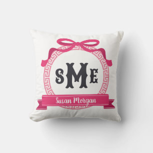 Helles Rosa Griechischer Schlüssel-Bogen-Monogramm Kissen