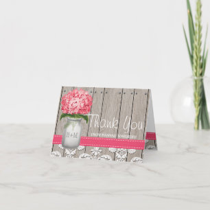 Helles rosa Hydrangea-Monogramm-Weckglas danken Dankeskarte