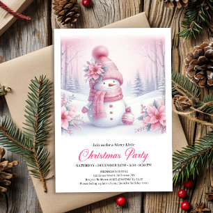 Helles Rosa Koketten-Schneemann Digital-Weihnachte Einladung